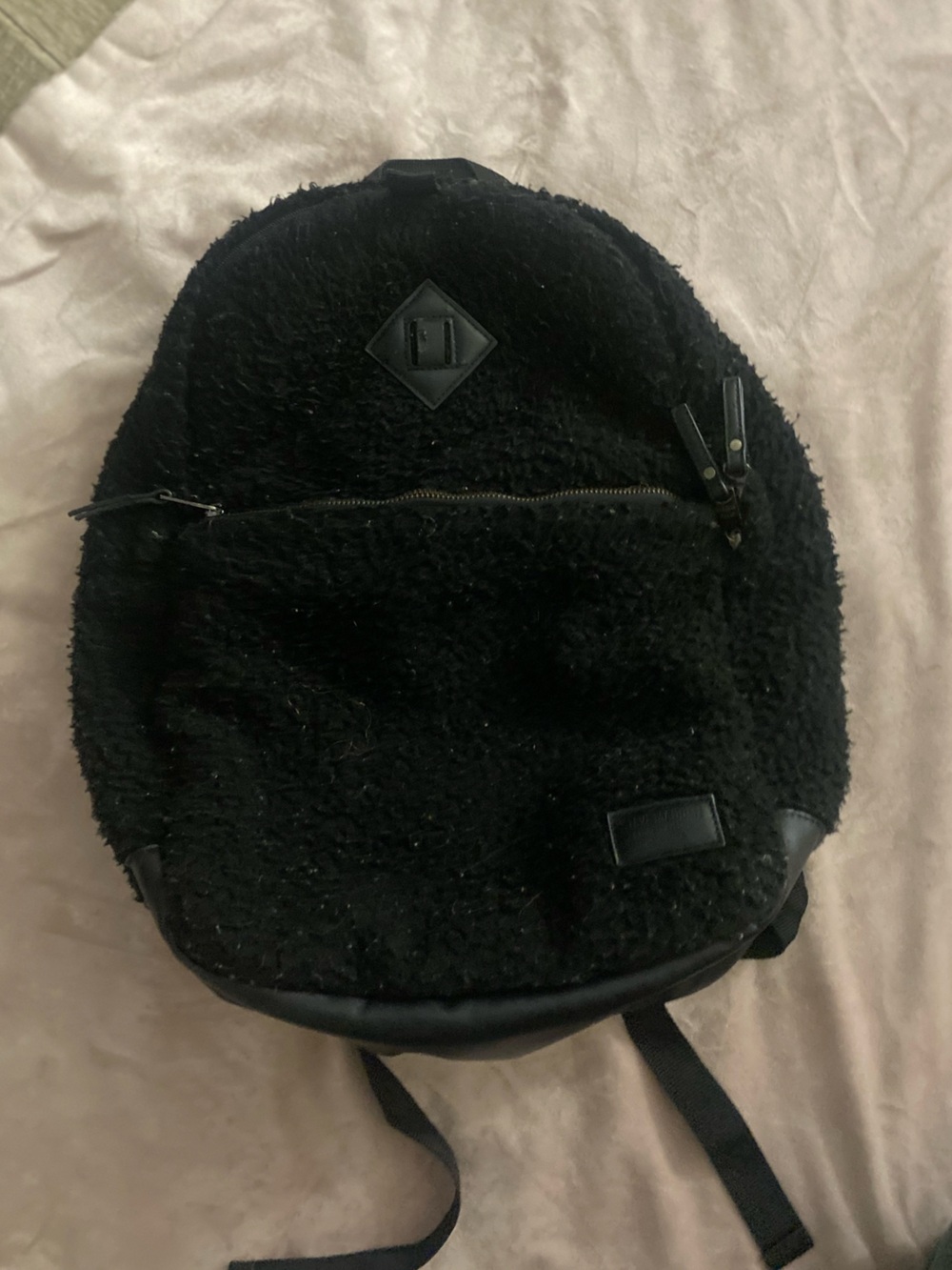 Steve Madden Black Fuzzy Backpack